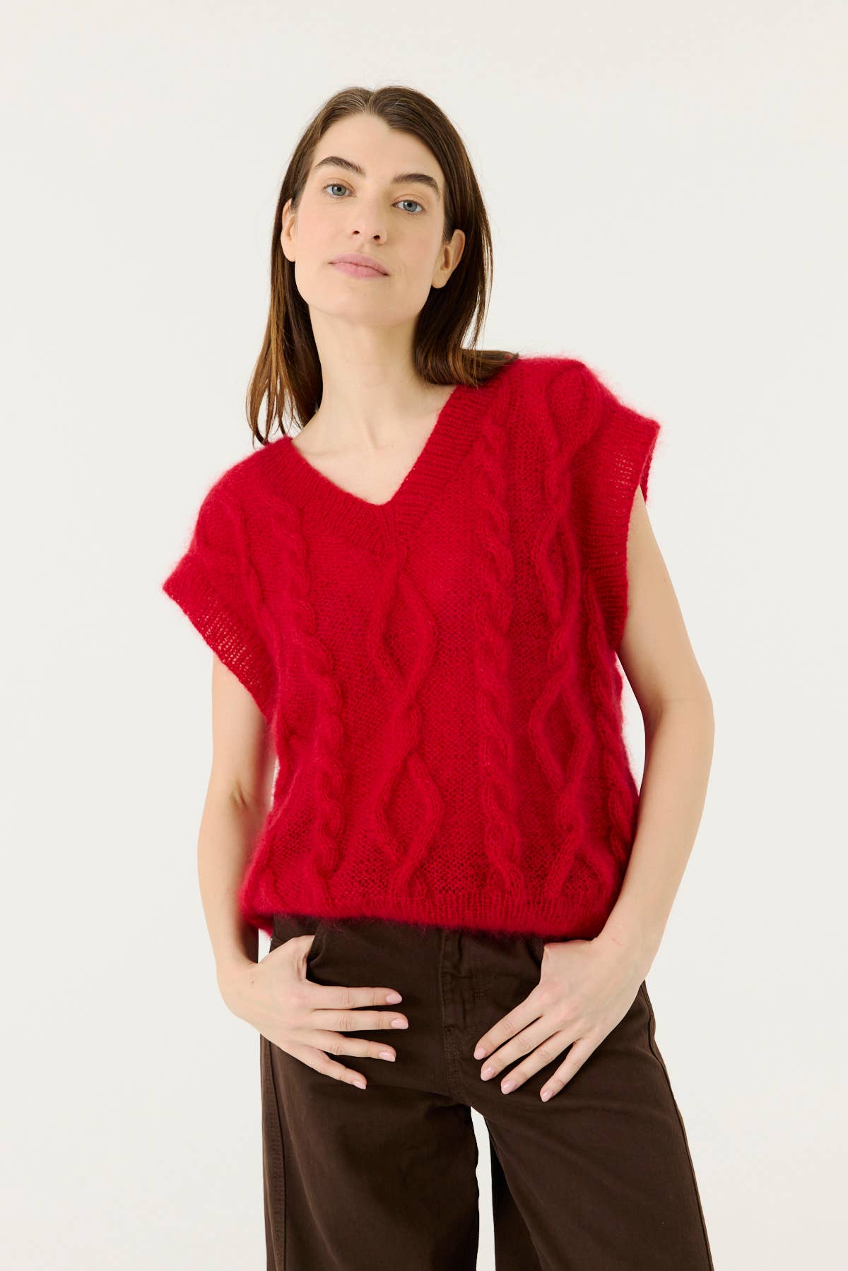 Laimė Vest – Silke & Mohair, Poppy Red – Håndlaget