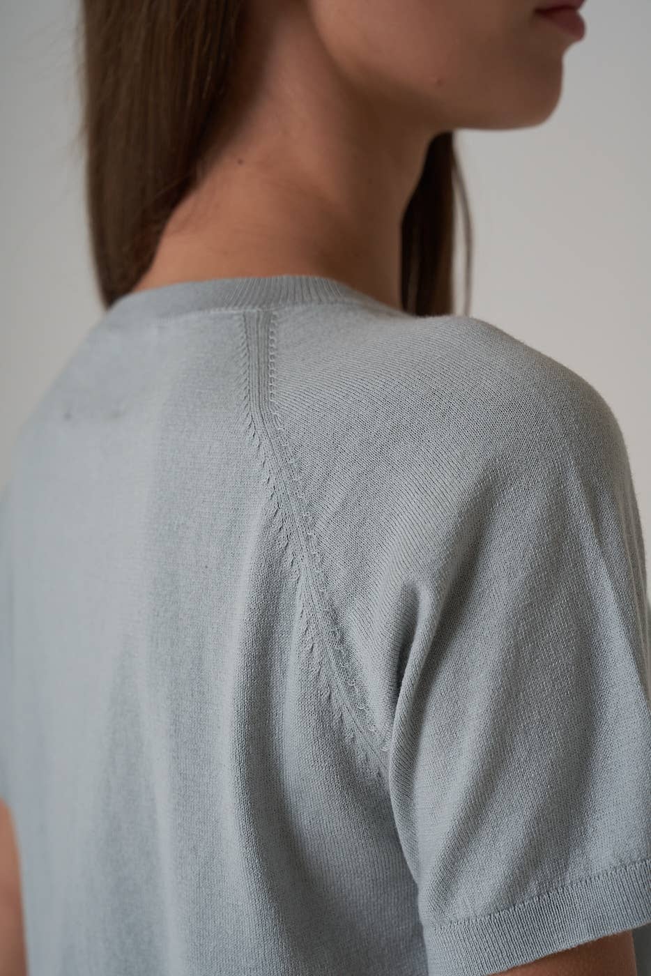 Strikket T-Shirt i Bomull og Kasjmir
