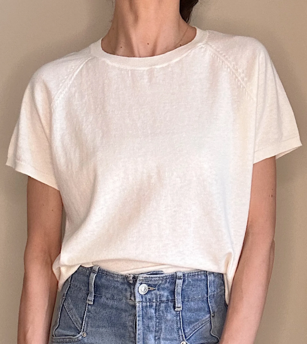 Strikket T-Shirt i Bomull og Kasjmir